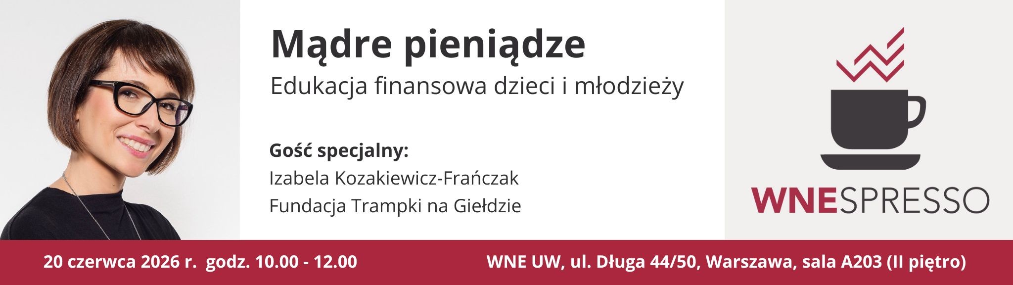 Plakat promujący spotkanie WNEspresso w dn. 20 czerwca 2026